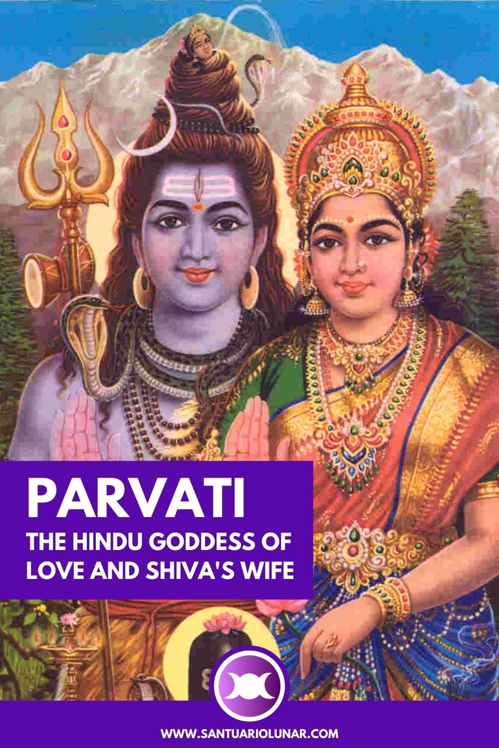 A Pin for Pinterest with a classical portray of Parvati and Shiva
