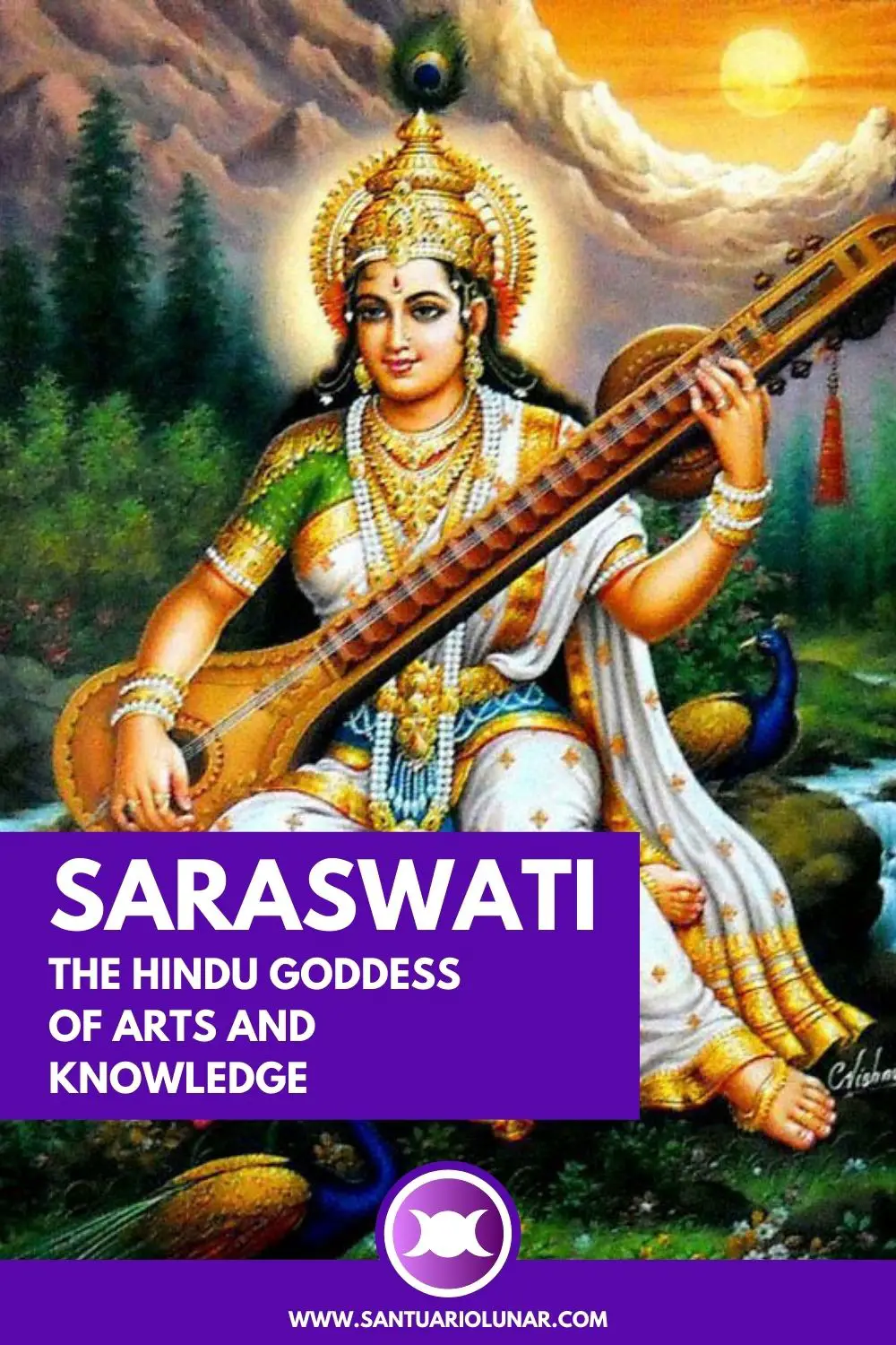 Classical depiction of Saraswati for Pinterest