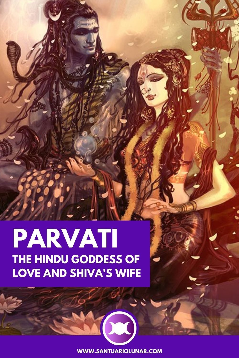 A Pin for Pinterest with Abhishke's painting of Parvati and Shiva