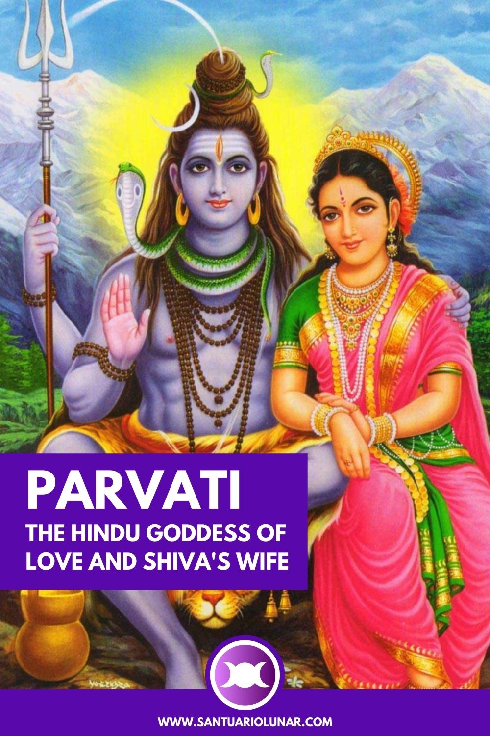 A Pin for Pinterest with a classical painting of Shiva and Parvati