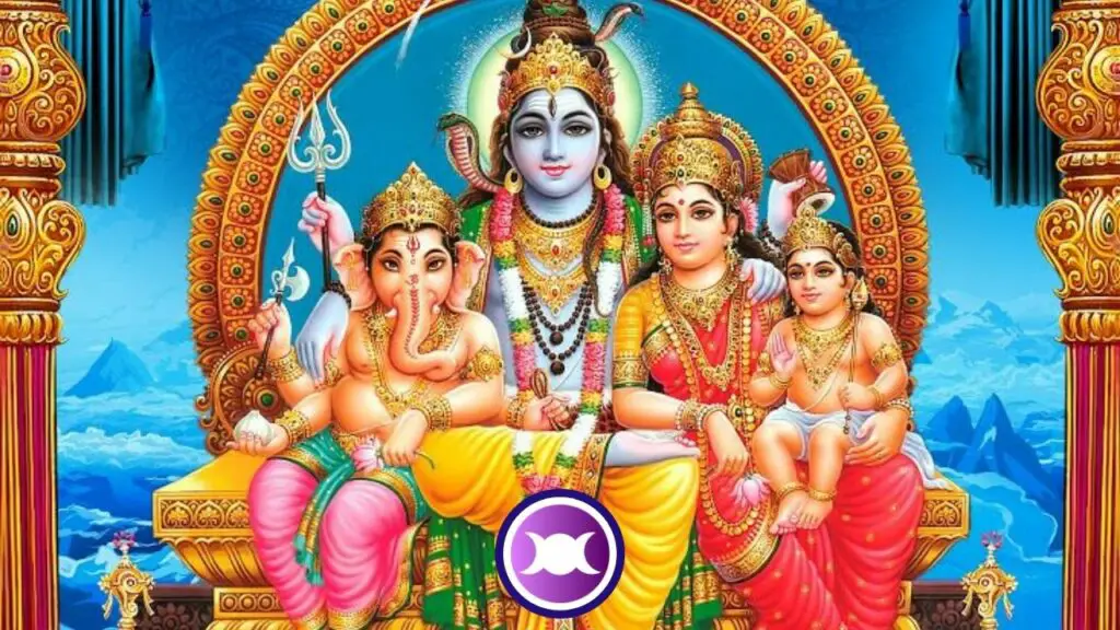 An illustration showing the whole family: Goddess Parvati, Lord Shiva, Kartikeya and Ganesha