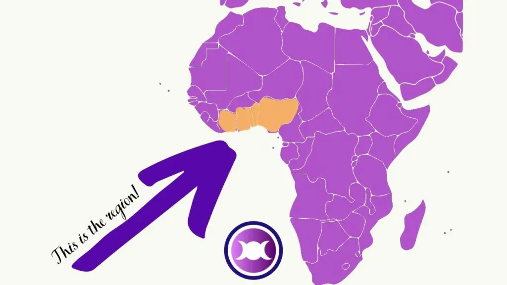 Map showing the Yoruba area in West Africa
