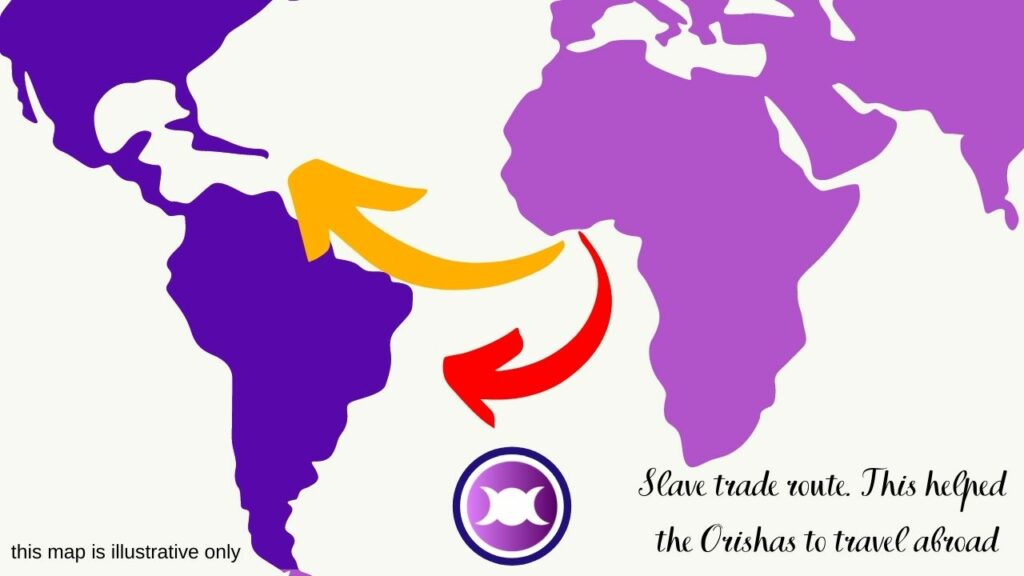 Slave trade map and the origin of Santeria, Umbanda, and Candomble