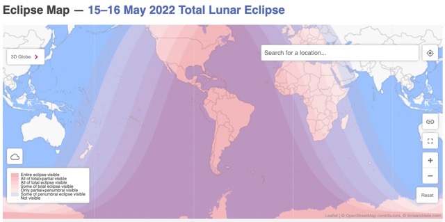 Blood Moon May 15 and 16 2022 Map